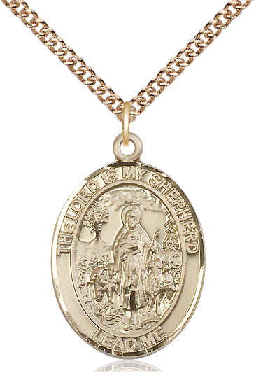 14kt Gold Filled Lord Is My Shepherd Pendant on a 24 inch Gold Filled Heavy Curb chain