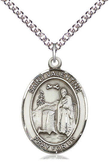 Sterling Silver Saint Valentine of Rome Pendant on a 24 inch Sterling Silver Heavy Curb chain