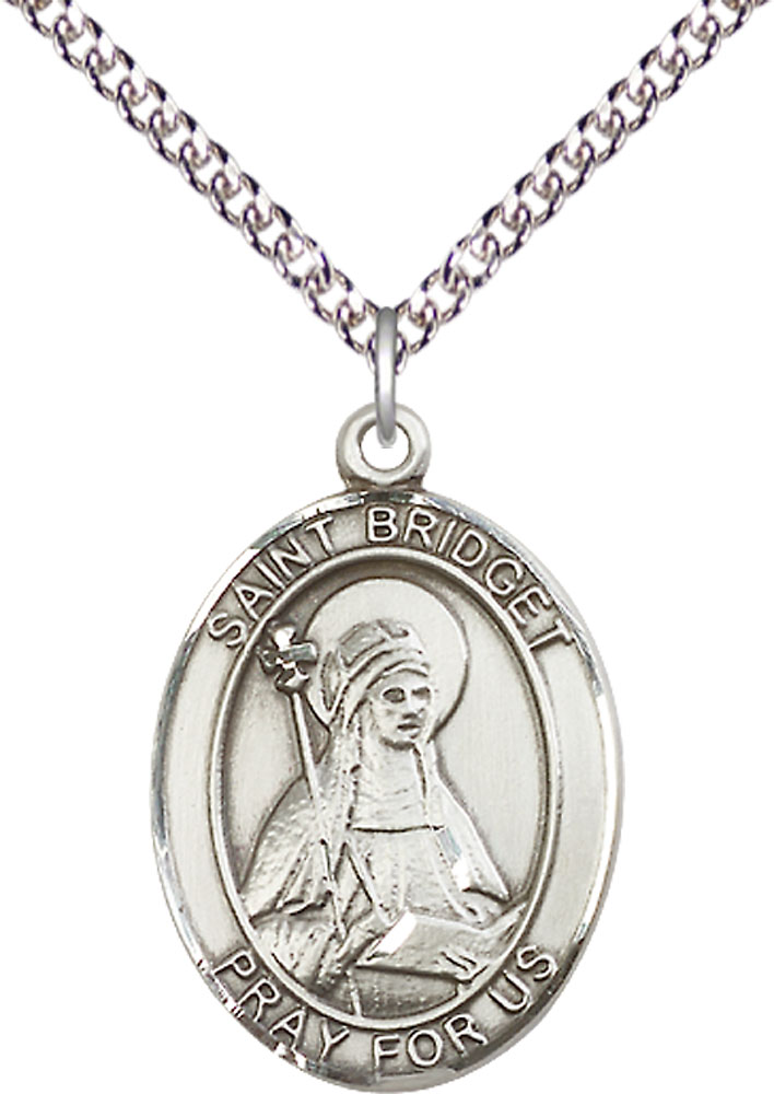 Sterling Silver Saint Bridget of Sweden Pendant on a 24 inch Sterling Silver Heavy Curb chain