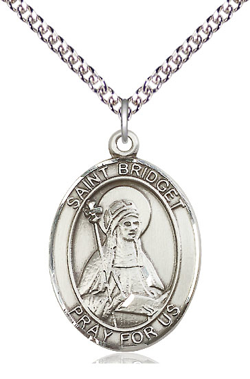 Sterling Silver Saint Bridget of Sweden Pendant on a 24 inch Sterling Silver Heavy Curb chain