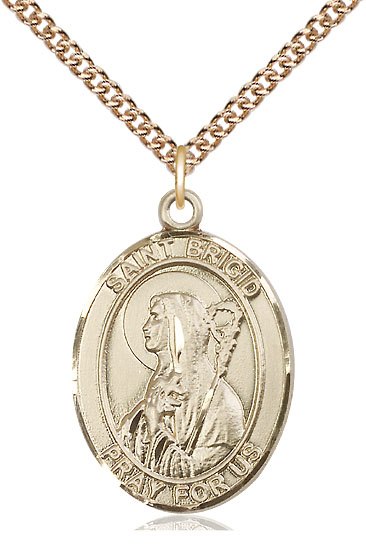 14kt Gold Filled Saint Brigid of Ireland Pendant on a 24 inch Gold Filled Heavy Curb chain