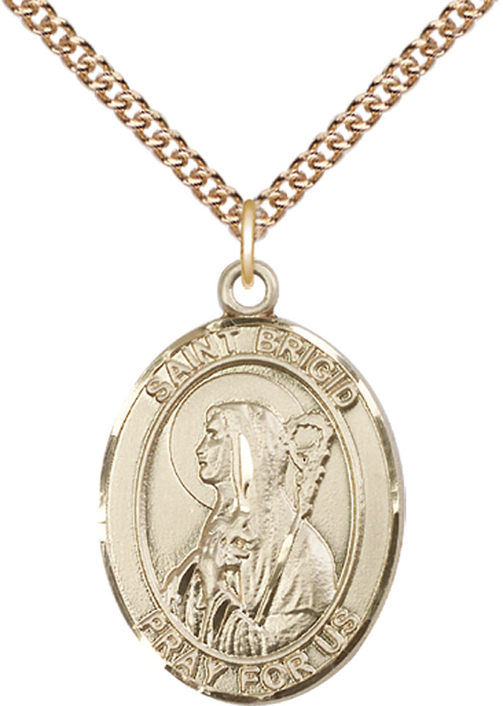 14kt Gold Filled Saint Brigid of Ireland Pendant on a 24 inch Gold Filled Heavy Curb chain