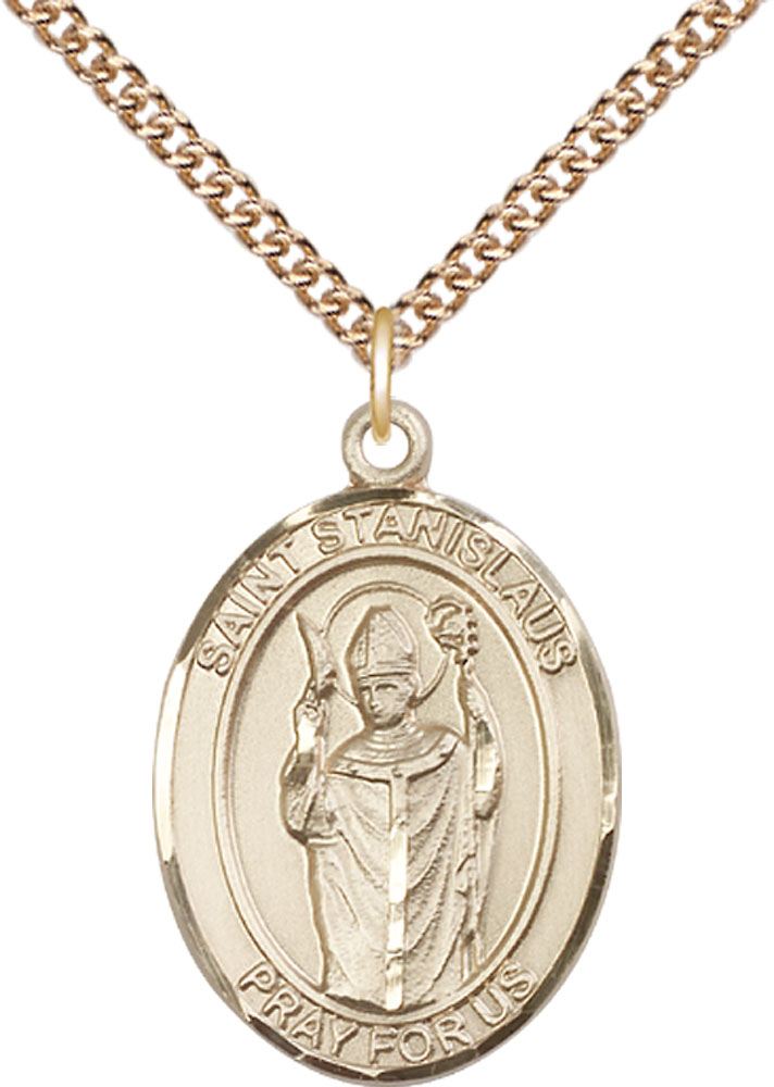 14kt Gold Filled Saint Stanislaus Pendant on a 24 inch Gold Filled Heavy Curb chain