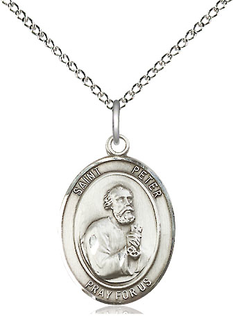 Sterling Silver Saint Peter the Apostle Pendant on a 18 inch Sterling Silver Light Curb chain