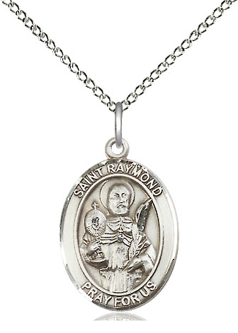 Sterling Silver Saint Raymond Nonnatus Pendant on a 18 inch Sterling Silver Light Curb chain