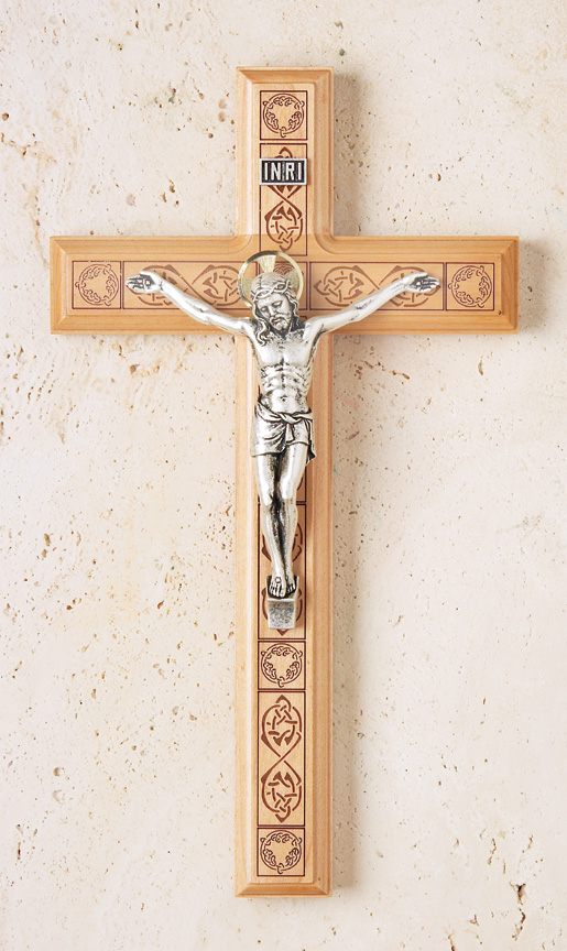 11in. Maple Crucifix with Celtic Laser-engraved Pattern