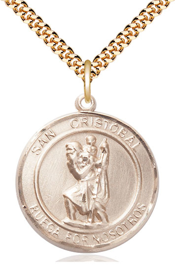 14kt Gold Filled San Cristobal Pendant on a 24 inch Gold Plate Heavy Curb chain