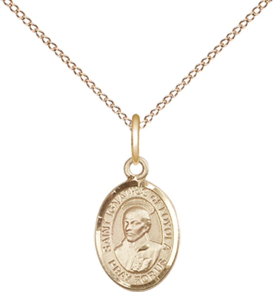 14kt Gold Filled Saint Ignatius of Loyola Pendant on a 18 inch Gold Filled Light Curb chain