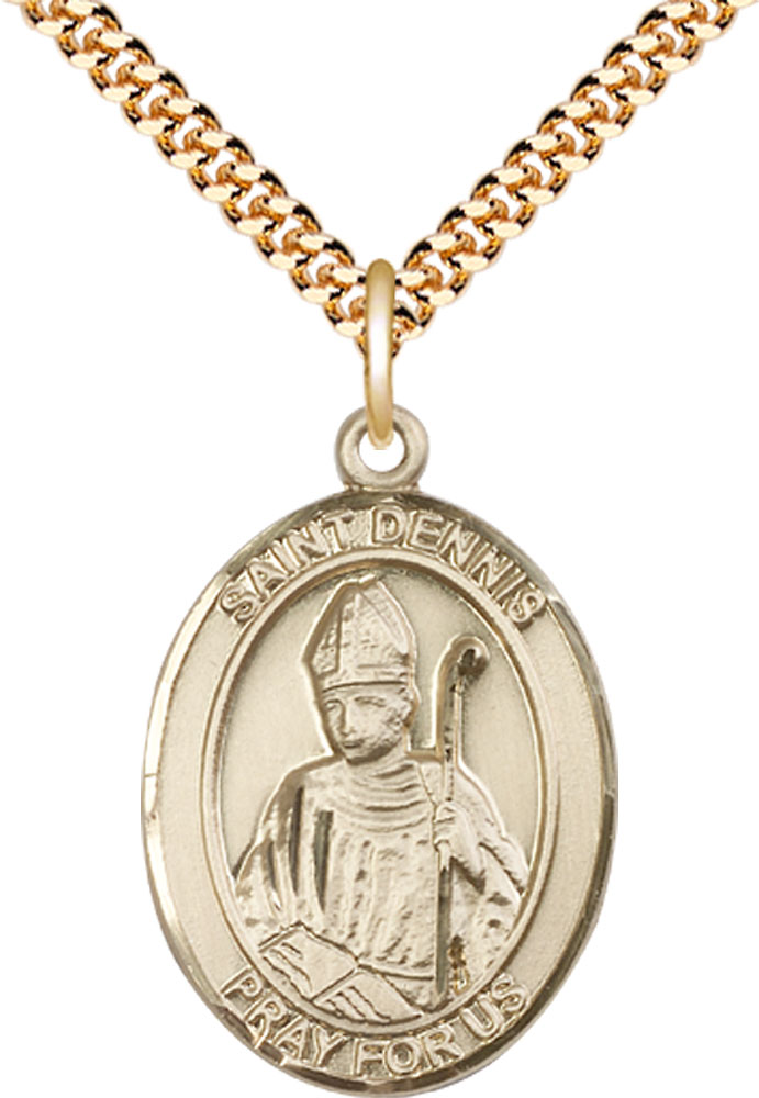 14kt Gold Filled Saint Dennis Pendant on a 24 inch Gold Plate Heavy Curb chain