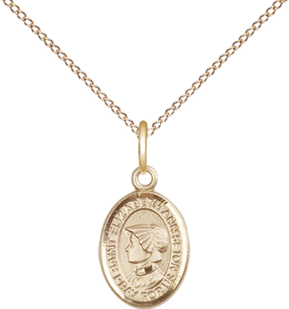 14kt Gold Filled Saint Elizabeth Ann Seton Pendant on a 18 inch Gold Filled Light Curb chain