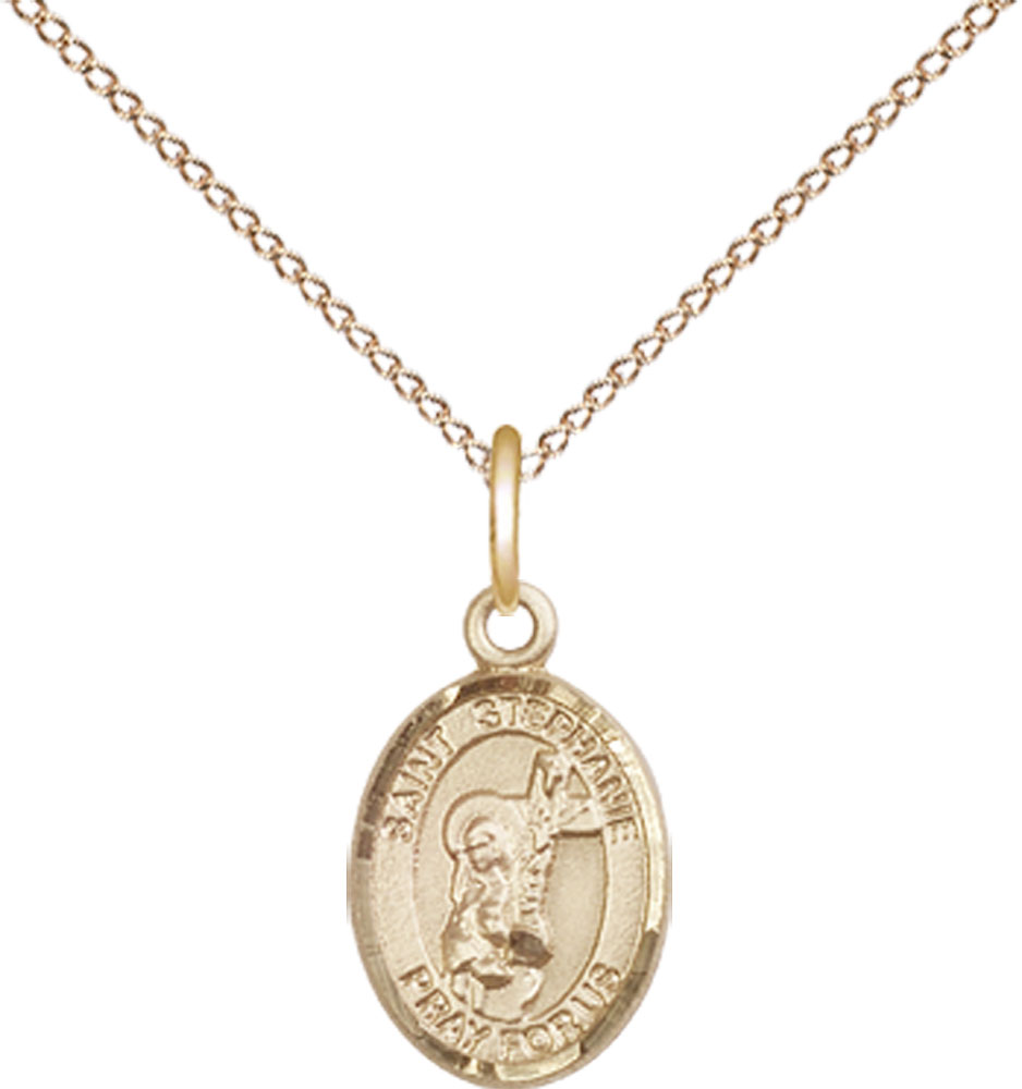 14kt Gold Filled Saint Stephanie Pendant on a 18 inch Gold Filled Light Curb chain