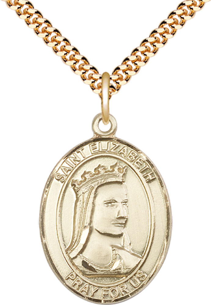 14kt Gold Filled Saint Elizabeth of Hungary Pendant on a 24 inch Gold Plate Heavy Curb chain