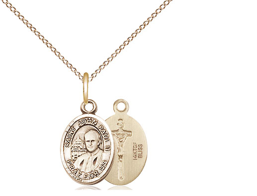 14kt Gold Filled Saint John Paul II Pendant on a 18 inch Gold Filled Light Curb chain