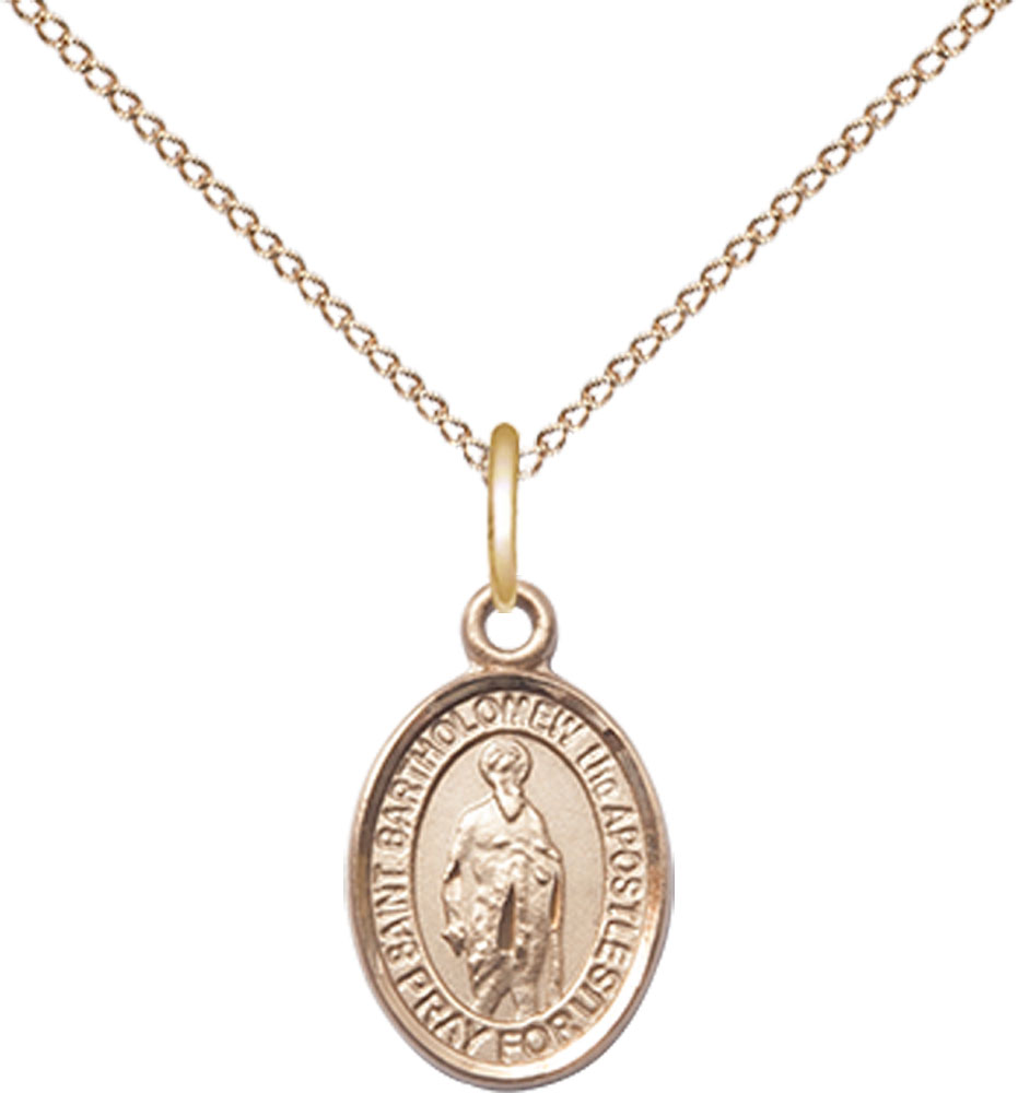 14kt Gold Filled Saint Bartholomew the Apostle Pendant on a 18 inch Gold Filled Light Curb chain
