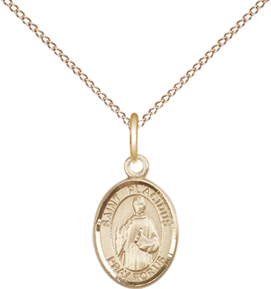 14kt Gold Filled Saint Placidus Pendant on a 18 inch Gold Filled Light Curb chain