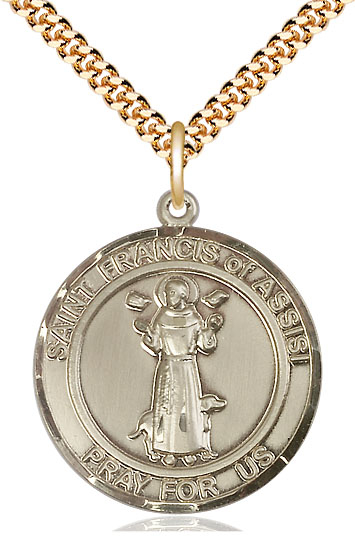 14kt Gold Filled Saint Francis of Assisi Pendant on a 24 inch Gold Plate Heavy Curb chain