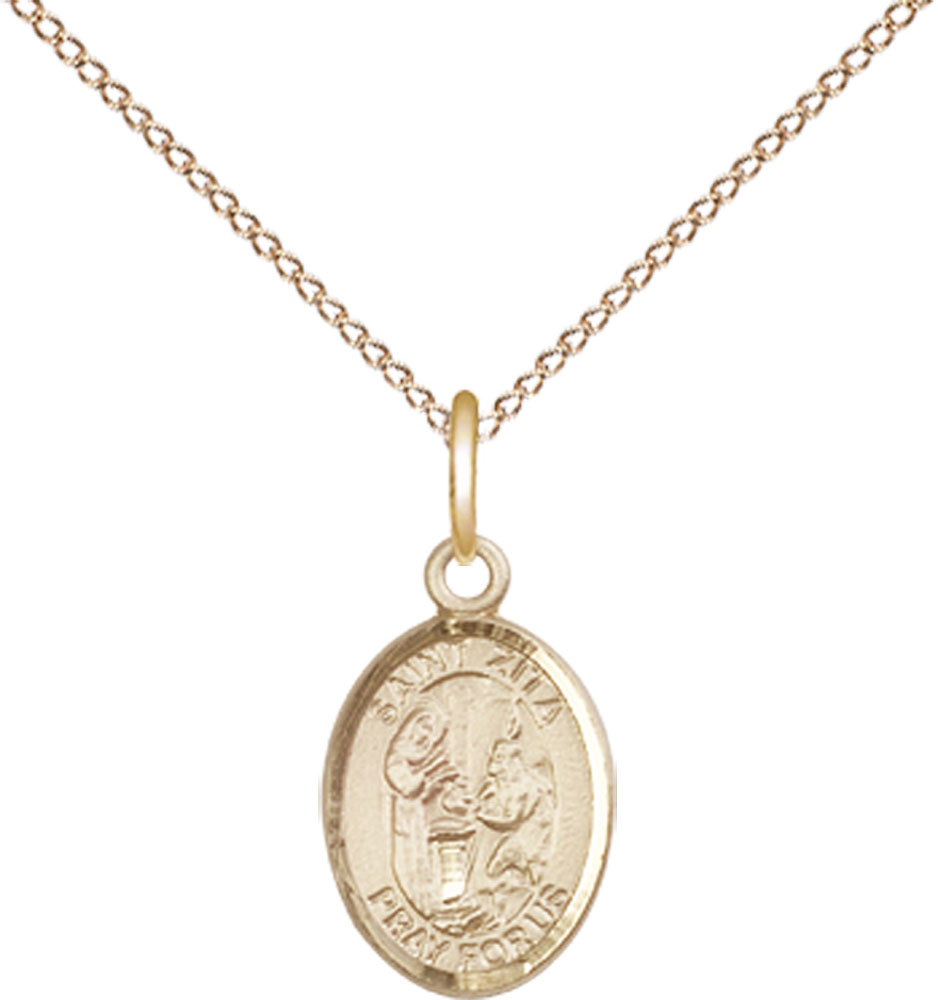 14kt Gold Filled Saint Zita Pendant on a 18 inch Gold Filled Light Curb chain