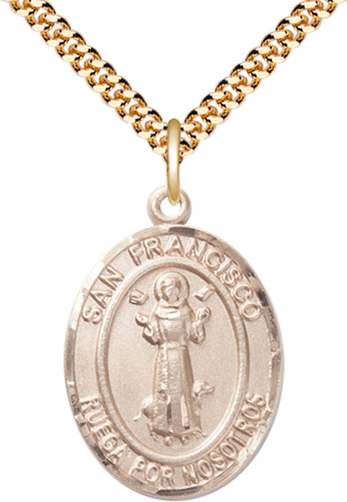 14kt Gold Filled San Francis Pendant on a 24 inch Gold Plate Heavy Curb chain