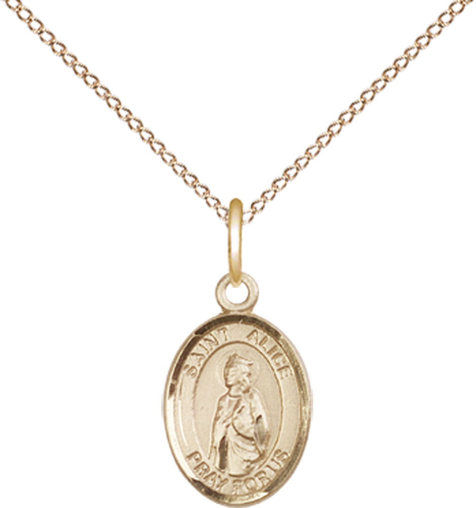 14kt Gold Filled Saint Alice Pendant on a 18 inch Gold Filled Light Curb chain