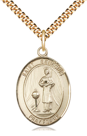 14kt Gold Filled Saint Genesius of Rome Pendant on a 24 inch Gold Plate Heavy Curb chain