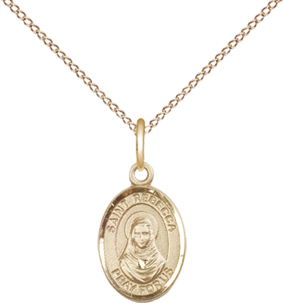 14kt Gold Filled Saint Rebecca Pendant on a 18 inch Gold Filled Light Curb chain