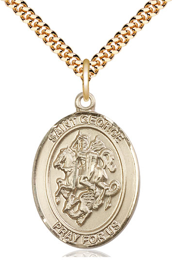 14kt Gold Filled Saint George Pendant on a 24 inch Gold Plate Heavy Curb chain