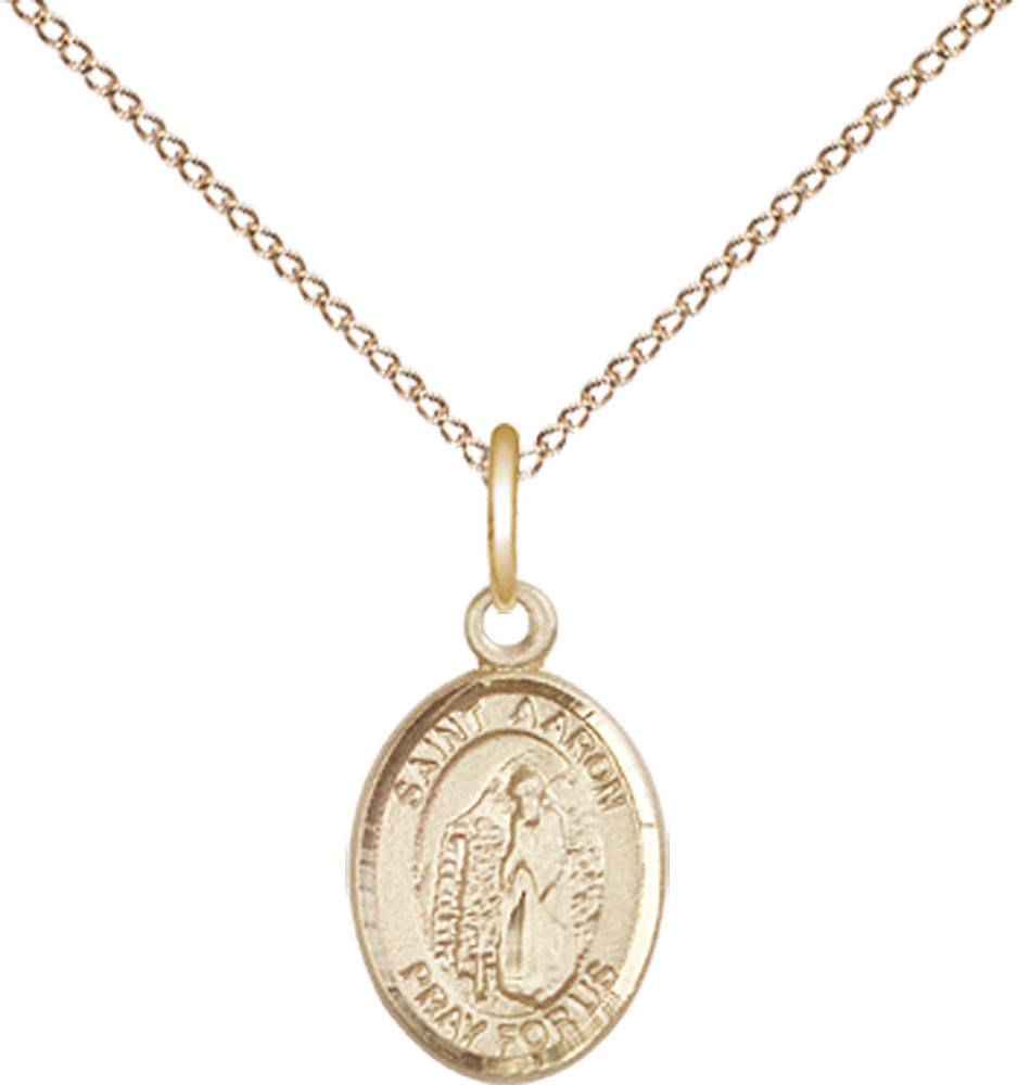 14kt Gold Filled Saint Aaron Pendant on a 18 inch Gold Filled Light Curb chain