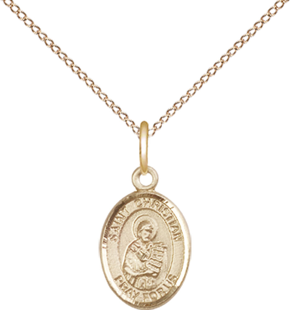 14kt Gold Filled Saint Christian Demosthenes Pendant on a 18 inch Gold Filled Light Curb chain