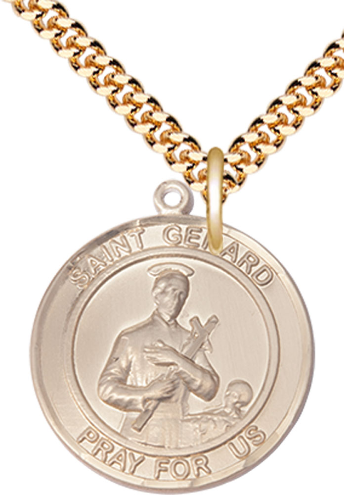 14kt Gold Filled Saint Gerard Pendant on a 24 inch Gold Plate Heavy Curb chain
