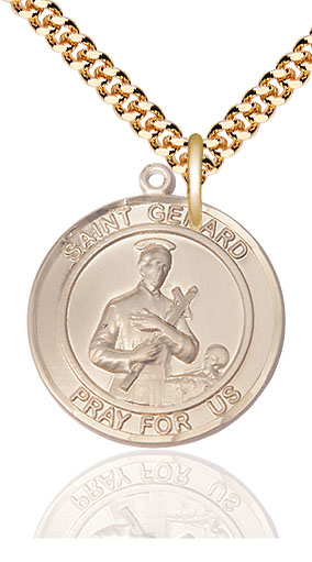 14kt Gold Filled Saint Gerard Pendant on a 24 inch Gold Plate Heavy Curb chain