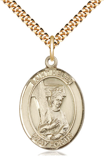 14kt Gold Filled Saint Helen Pendant on a 24 inch Gold Plate Heavy Curb chain