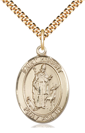 14kt Gold Filled Saint Hubert of Liege Pendant on a 24 inch Gold Plate Heavy Curb chain