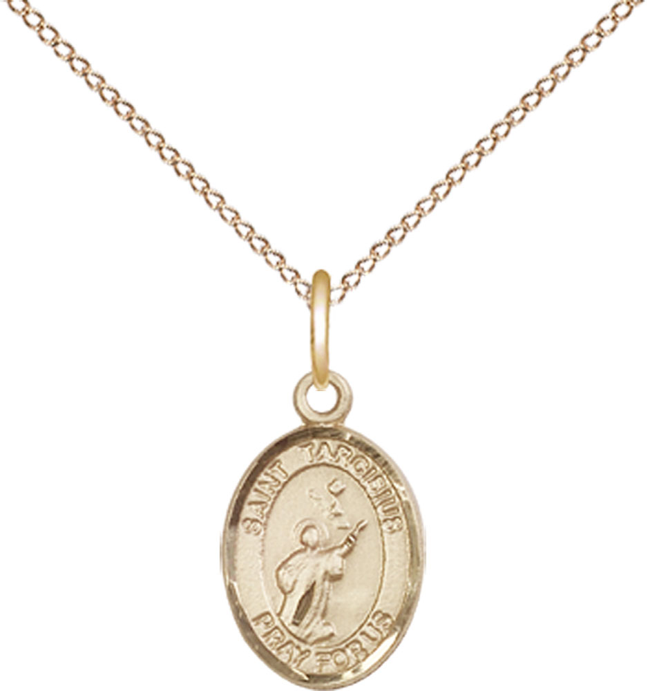 14kt Gold Filled Saint Tarcisius Pendant on a 18 inch Gold Filled Light Curb chain