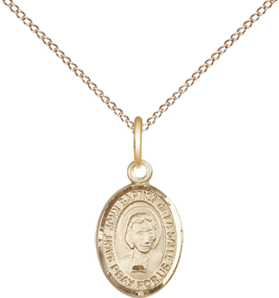 14kt Gold Filled Saint John Baptist de la Salle Pendant on a 18 inch Gold Filled Light Curb chain