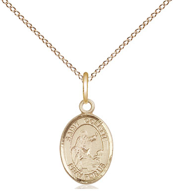 14kt Gold Filled Saint Colette Pendant on a 18 inch Gold Filled Light Curb chain