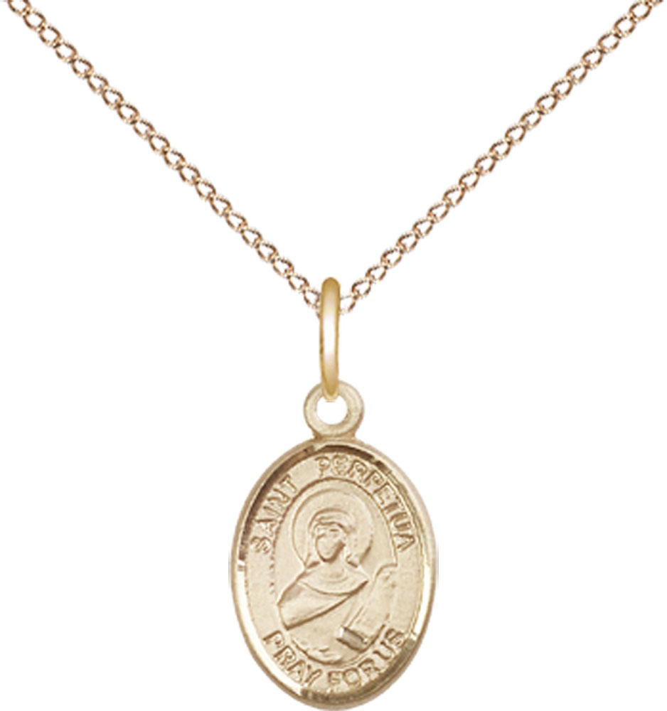 14kt Gold Filled Saint Perpetua Pendant on a 18 inch Gold Filled Light Curb chain