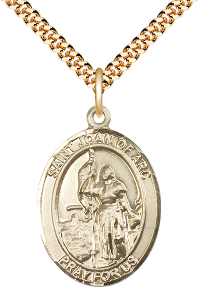 14kt Gold Filled Saint Joan of Arc Pendant on a 24 inch Gold Plate Heavy Curb chain