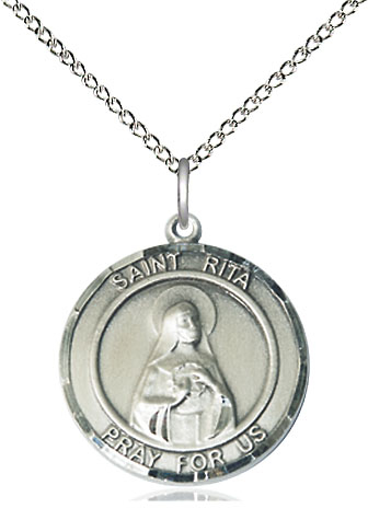 Sterling Silver Saint Rita of Cascia Pendant on a 18 inch Sterling Silver Light Curb chain