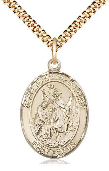 14kt Gold Filled Saint John the Baptist Pendant on a 24 inch Gold Plate Heavy Curb chain