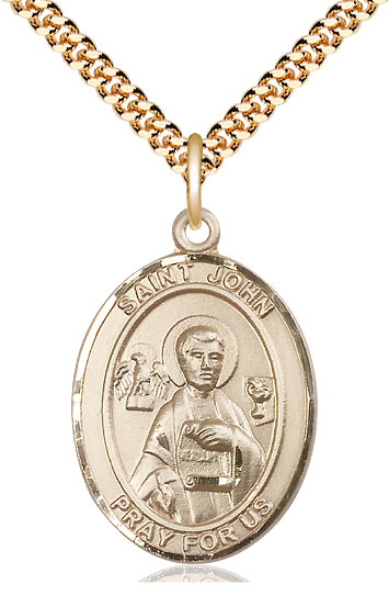 14kt Gold Filled Saint John the Apostle Pendant on a 24 inch Gold Plate Heavy Curb chain