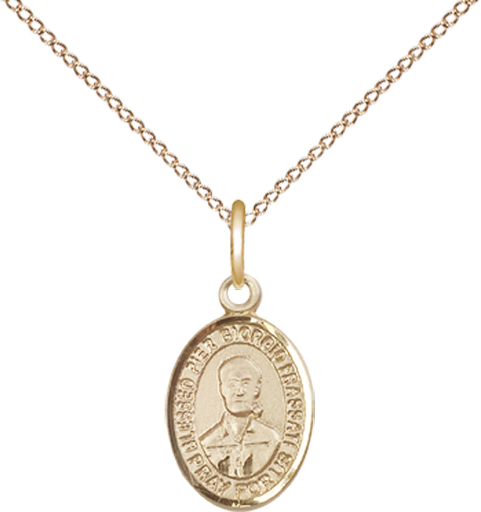 14kt Gold Filled Blessed Pier Giorgio Frassati Pendant on a 18 inch Gold Filled Light Curb chain