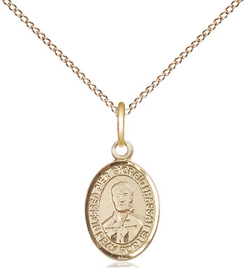 14kt Gold Filled Blessed Pier Giorgio Frassati Pendant on a 18 inch Gold Filled Light Curb chain