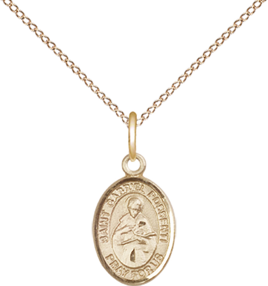 14kt Gold Filled Saint Gabriel Possenti Pendant on a 18 inch Gold Filled Light Curb chain