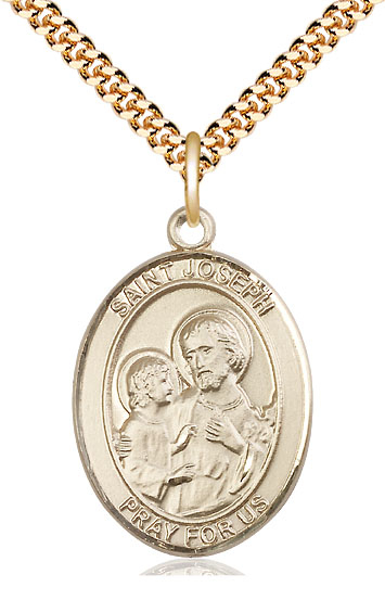 14kt Gold Filled Saint Joseph Pendant on a 24 inch Gold Plate Heavy Curb chain