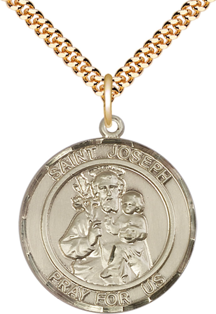 14kt Gold Filled Saint Joseph Pendant on a 24 inch Gold Plate Heavy Curb chain