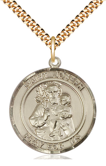 14kt Gold Filled Saint Joseph Pendant on a 24 inch Gold Plate Heavy Curb chain