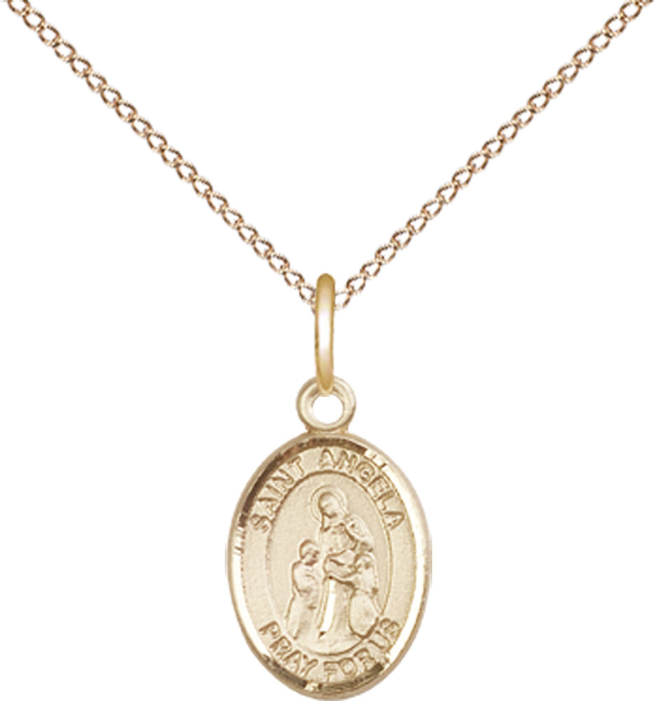 14kt Gold Filled Saint Angela Merici Pendant on a 18 inch Gold Filled Light Curb chain
