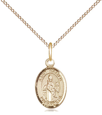 14kt Gold Filled Saint Walter of Pontnoise Pendant on a 18 inch Gold Filled Light Curb chain