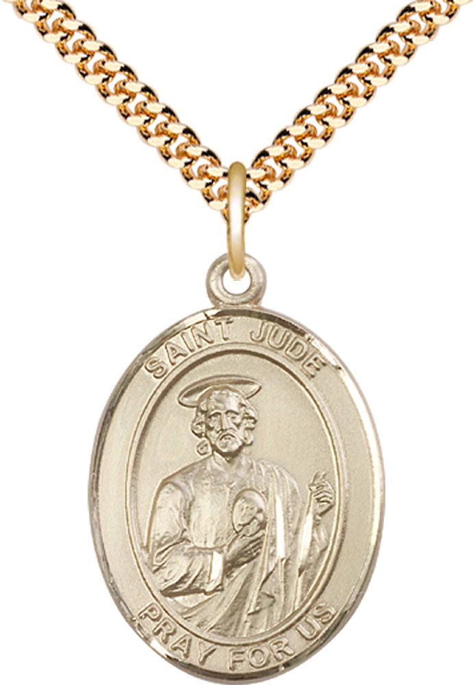 14kt Gold Filled Saint Jude Pendant on a 24 inch Gold Plate Heavy Curb chain