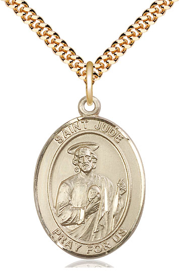 14kt Gold Filled Saint Jude Pendant on a 24 inch Gold Plate Heavy Curb chain